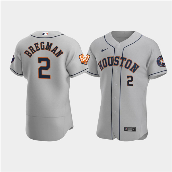 Men's Houston Astros #2 Alex Bregman Grey 60th Anniversary Flex Base Stitched Baseball Jersey